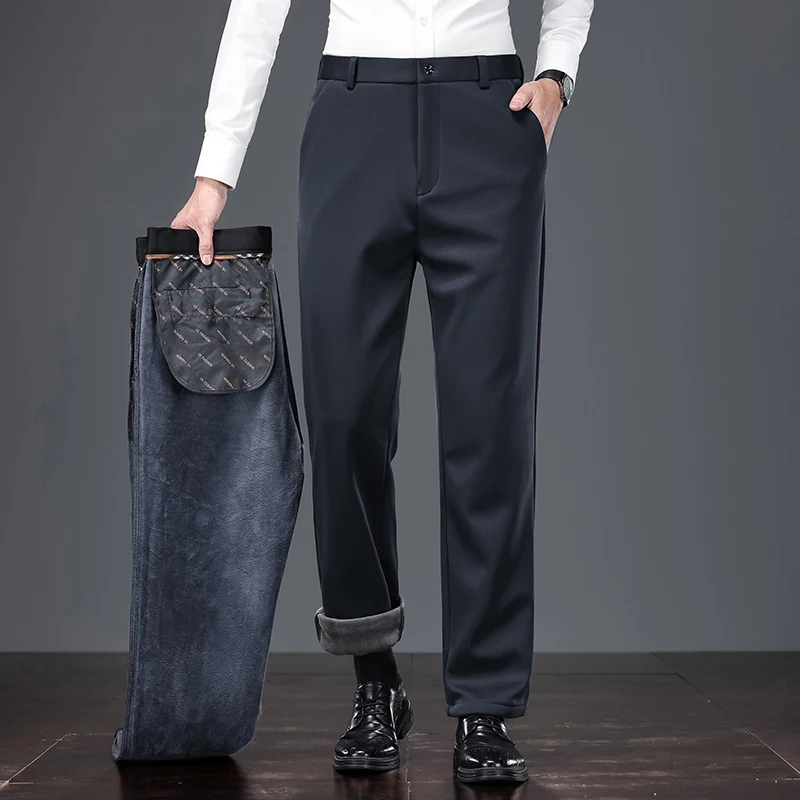 Men'S Formal Wear In Winter - Winter Thermal Male Business Slacks Soft