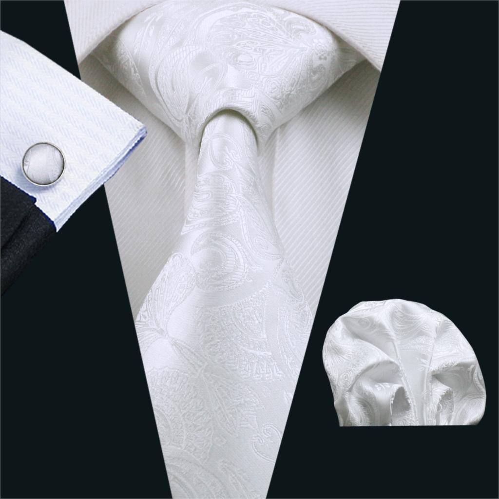Cufflinks Silver Set - FA-393 Cà Vạt Nam Trắng Họa