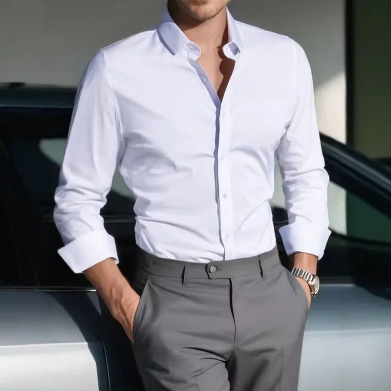 Men Formal Office Wear Shirts - New Arrival Men's Solid White Business