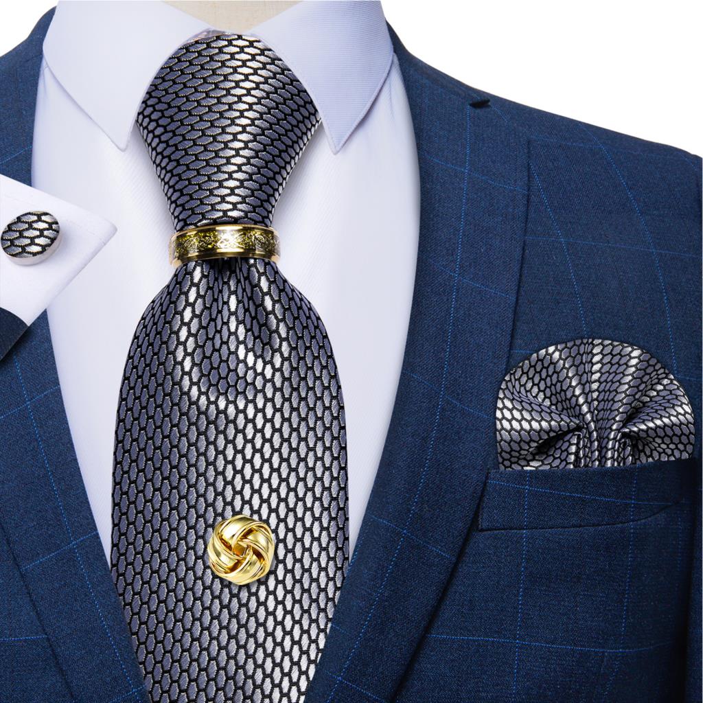 Bạc Kẻ Sọc Đen Lụa Quan Hệ Cho - đánh giá và giá Cufflinks Silver Set