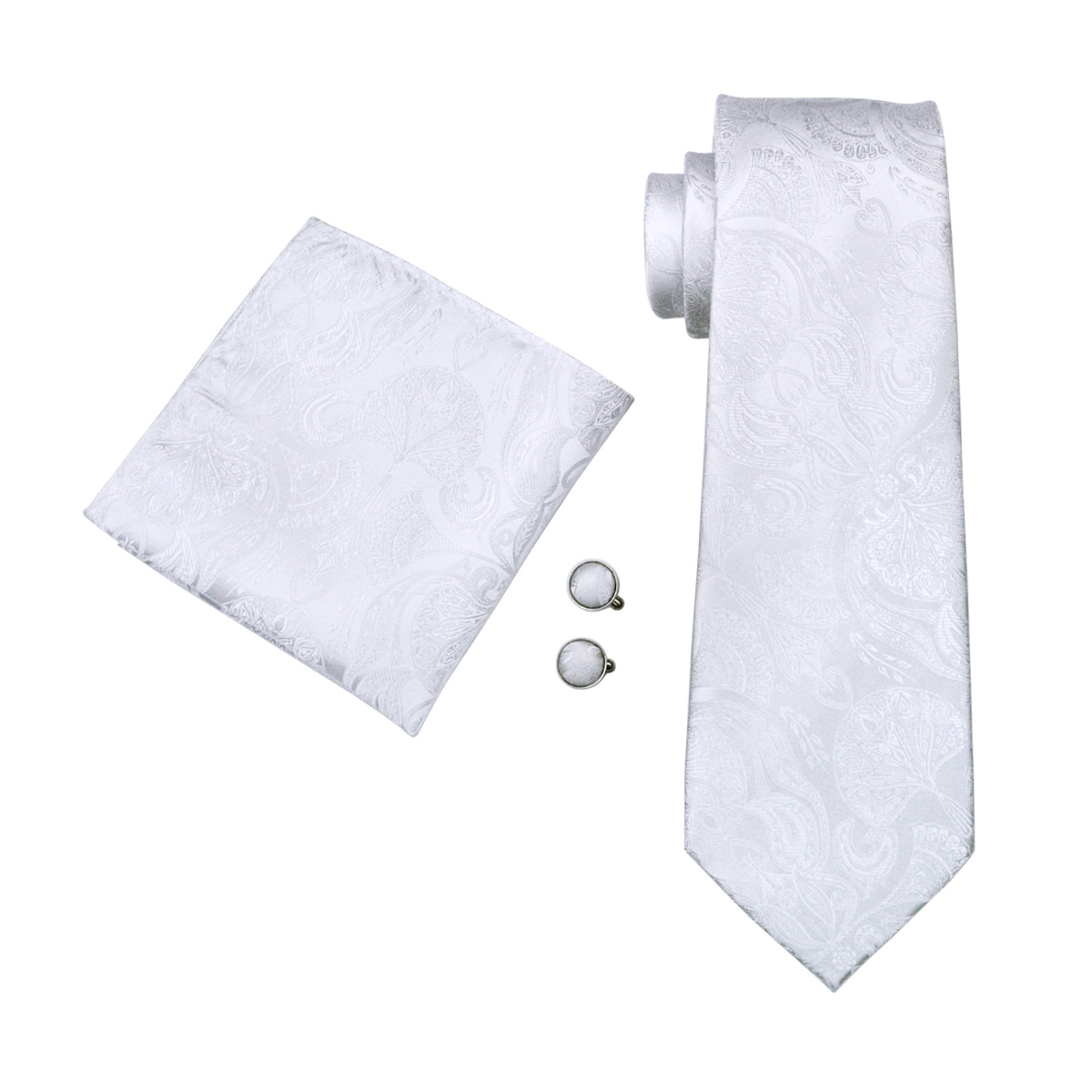 FA-393 Cà Vạt Nam Trắng Họa Ti - đánh giá và giá Cufflinks Silver Set