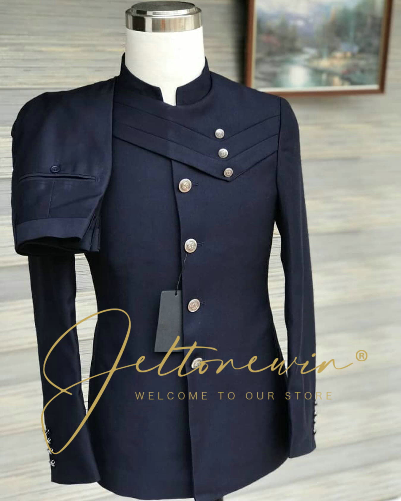 Men's Navy Blue Suit Set with  - đánh giá và giá Men'S Style Formal Wear